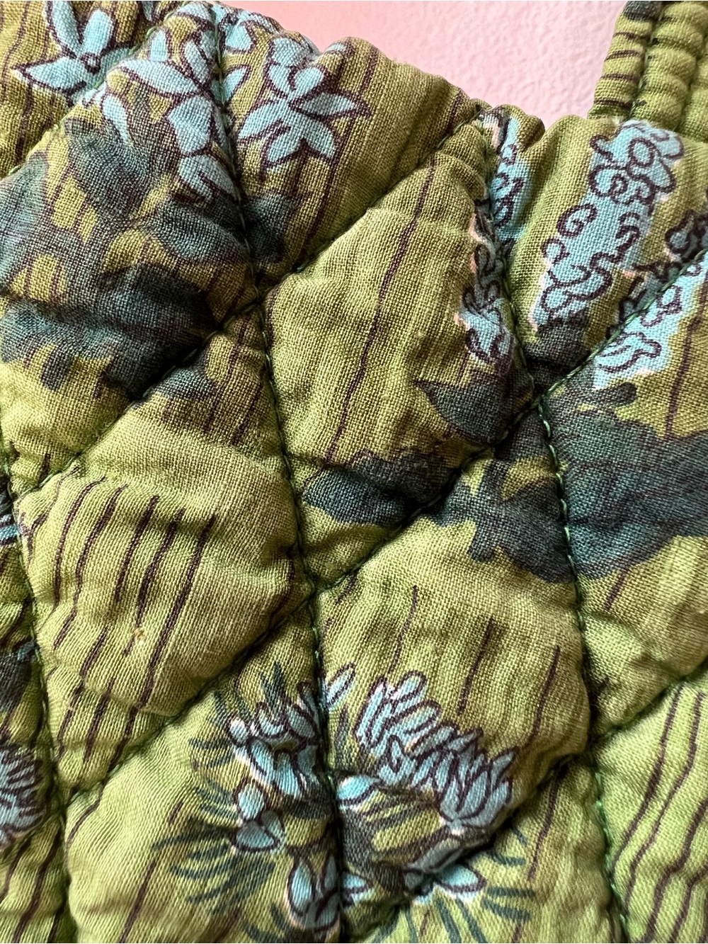 Handmade Quilted Green Floral Tote Bag - London May Court Club - Picture 3 of 12
